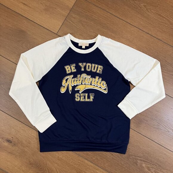 Chill Collective Girls "Be Your Authentic Self" Navy/Ivory Long Sleeve Shirt L - Picture 1 of 7